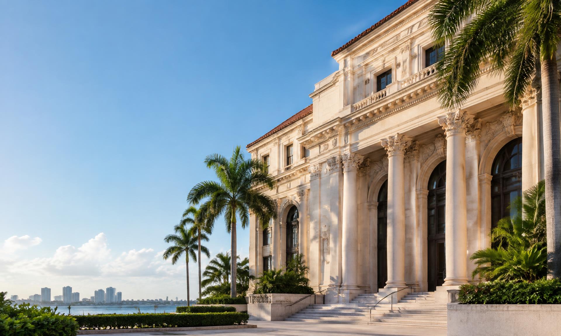 Classical courthouse architecture and palms in West Palm Beach